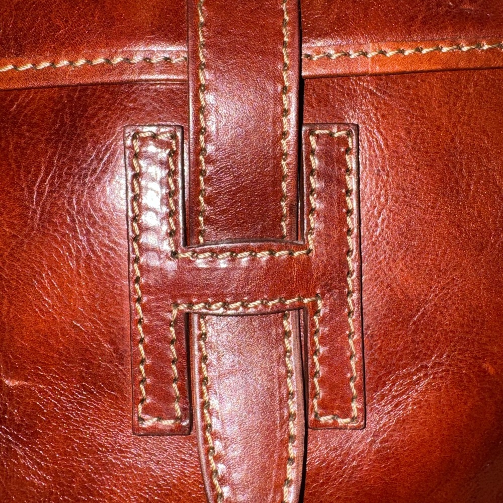 SALE💥Italian Leather Oversized ‘H’ Crossbody Vera Pelle Made in Italy Cognac - Picture 2 of 16
